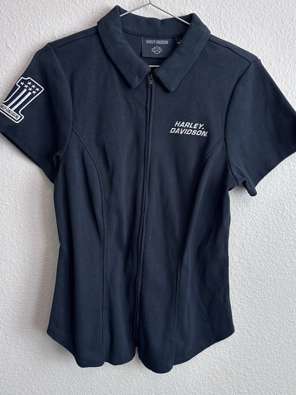 Harley-Davidson #1 Racing Zip Front Top # Black Jersey